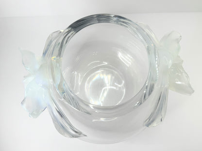 Lalique "Orchidee" Clear Crystal Vase Dimensional Opalescent Orchid Accents A505