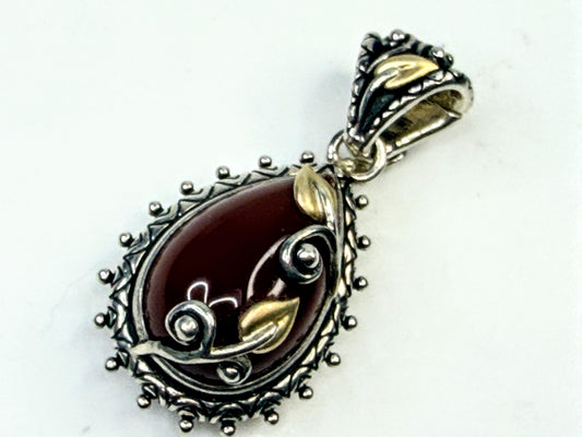 Vintage Barbara Bixby Carnelian 18K Sterling Silver Vine Drop Pendant JR1591