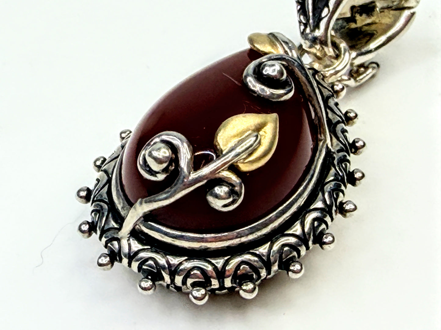 Vintage Barbara Bixby Carnelian 18K Sterling Silver Vine Drop Pendant JR1591