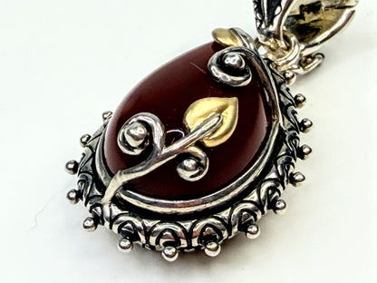 Vintage Barbara Bixby Carnelian 18K Sterling Silver Vine Drop Pendant JR1591