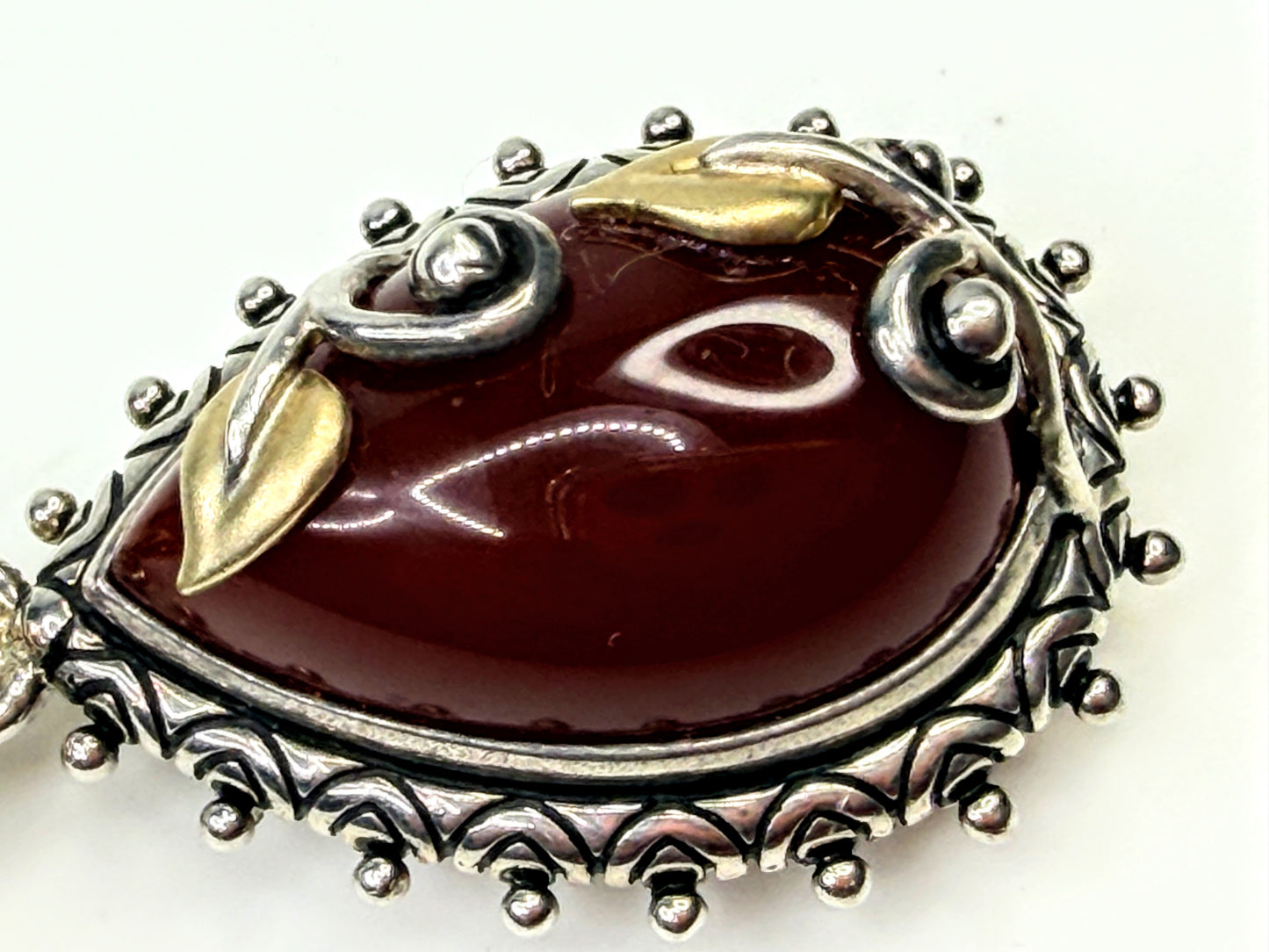 Vintage Barbara Bixby Carnelian 18K Sterling Silver Vine Drop Pendant JR1591