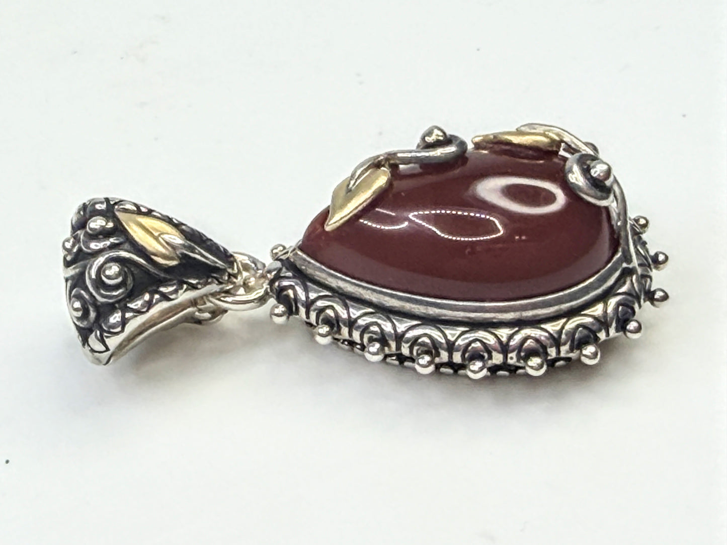 Vintage Barbara Bixby Carnelian 18K Sterling Silver Vine Drop Pendant JR1591