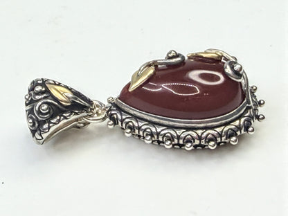 Vintage Barbara Bixby Carnelian 18K Sterling Silver Vine Drop Pendant JR1591