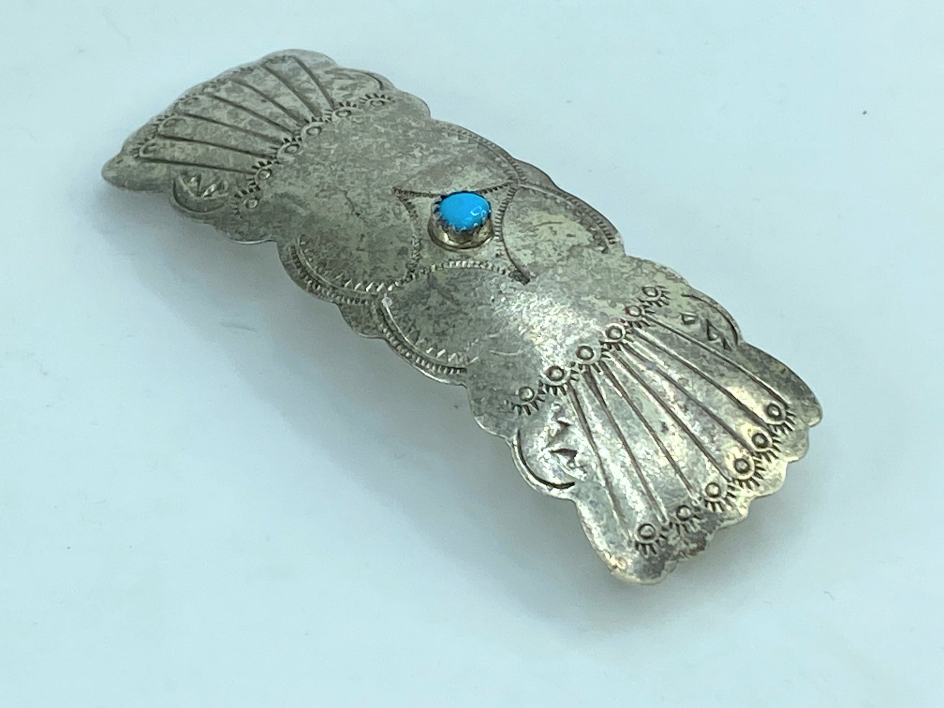 Sterling Silver Turquoise Hair Barrette Navajo Hair Clip Bow Barrette 3.25" SS59