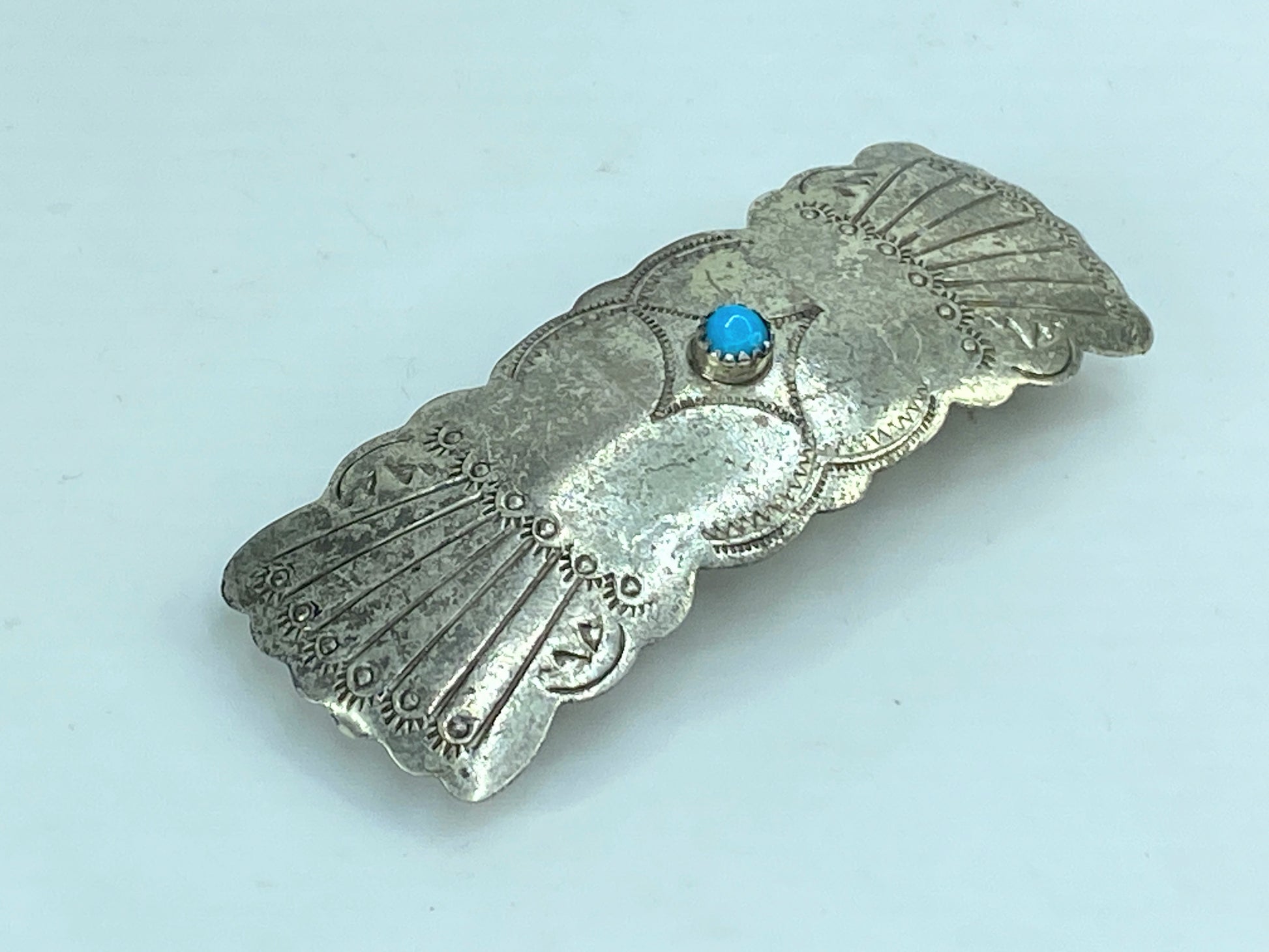 Sterling Silver Turquoise Hair Barrette Navajo Hair Clip Bow Barrette 3.25" SS59