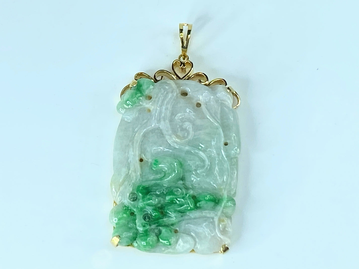 GIA certified Variegated Jadeite Jade carved Squirrel Peach 14K pendant JR9259