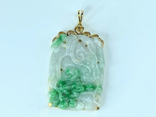 GIA certified Variegated Jadeite Jade carved Squirrel Peach 14K pendant JR9259