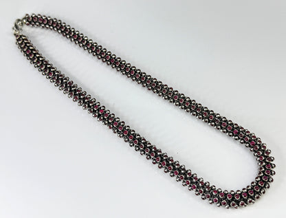 Vintage Sterling Silver cylindrical Bezel Set Garnet Strand Necklace 110g JR1752