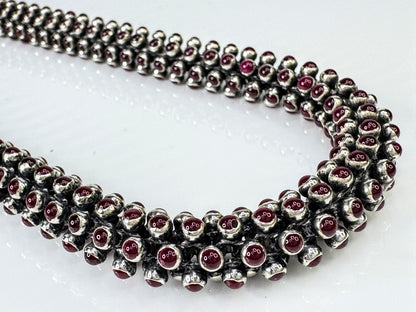 Vintage Sterling Silver cylindrical Bezel Set Garnet Strand Necklace 110g JR1752