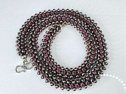 Vintage Sterling Silver cylindrical Bezel Set Garnet Strand Necklace 110g JR1752