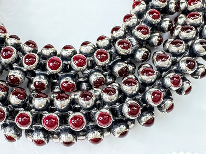 Vintage Sterling Silver cylindrical Bezel Set Garnet Strand Necklace 110g JR1752