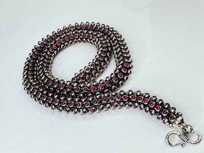 Vintage Sterling Silver cylindrical Bezel Set Garnet Strand Necklace 110g JR1752