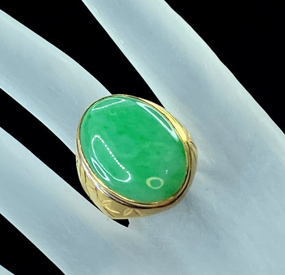 GIA certified Jadeite Jade cabochon men's ring in 14K gold JR9260