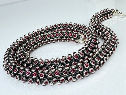 Vintage Sterling Silver cylindrical Bezel Set Garnet Strand Necklace 110g JR1752