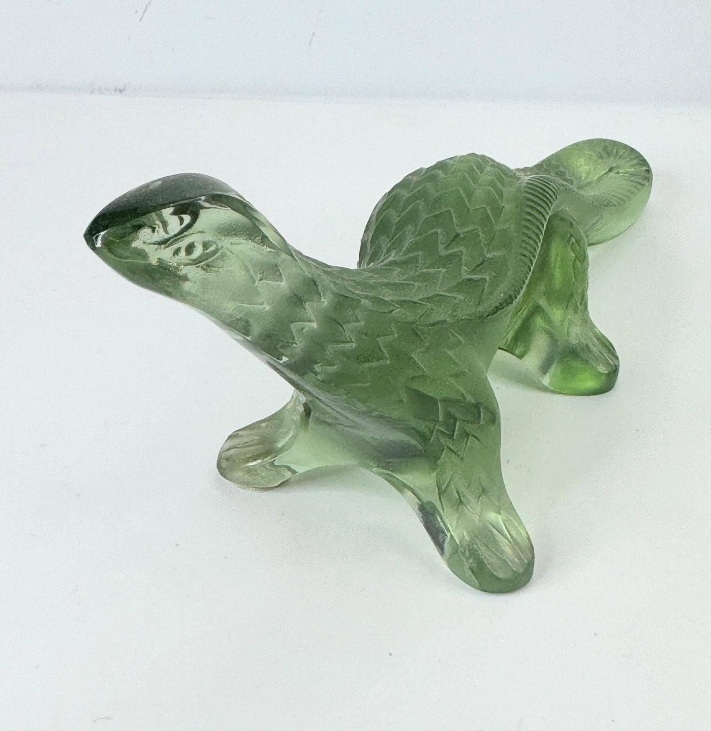 Lalique Crystal Green Salamander Lizard Komodo Dragon Figurine 6.75" A508