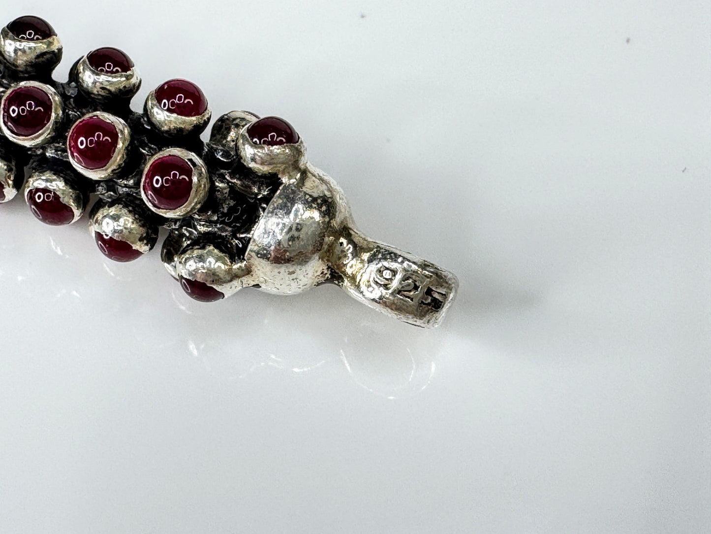 Vintage Sterling Silver cylindrical Bezel Set Garnet Strand Necklace 110g JR1752