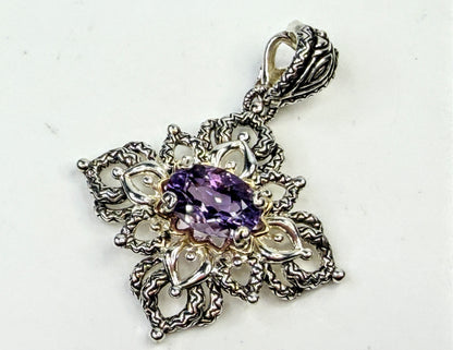 Vintage Barbara Bixby Sterling Silver 18K Gold Amethyst Pendant JR1584