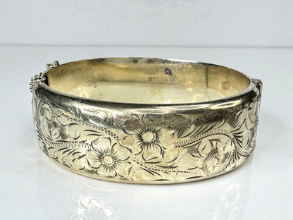 British Sterling Silver Hallmarked Link Floral etch Bracelet Safety Chain JR1753