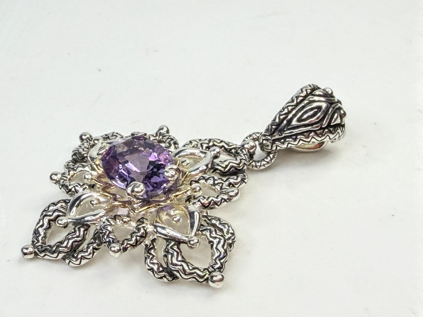 Vintage Barbara Bixby Sterling Silver 18K Gold Amethyst Pendant JR1584
