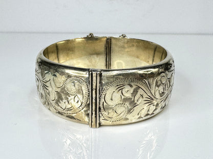 British Sterling Silver Hallmarked Link Floral etch Bracelet Safety Chain JR1753