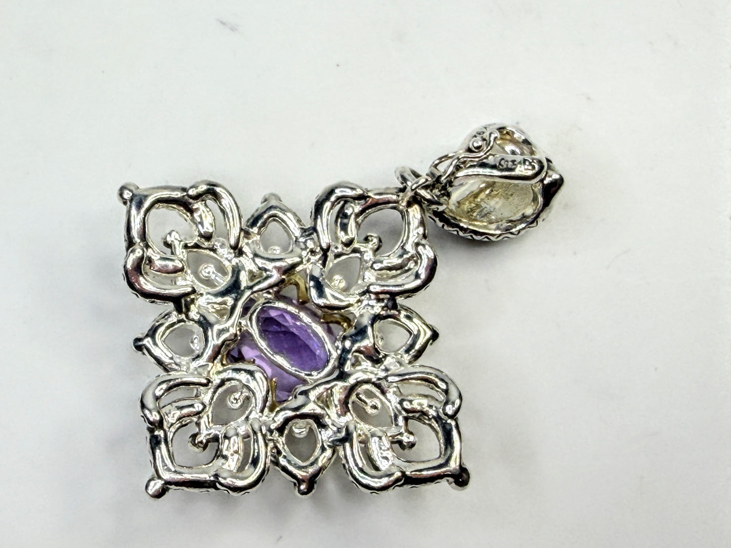 Vintage Barbara Bixby Sterling Silver 18K Gold Amethyst Pendant JR1584