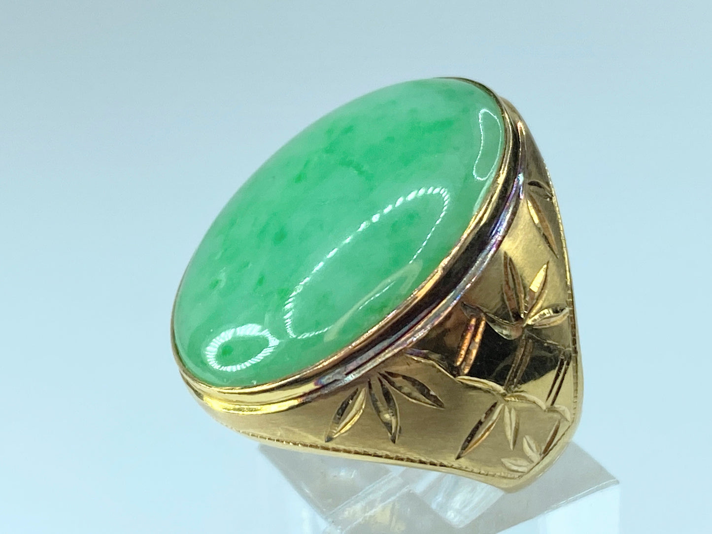 GIA certified Jadeite Jade cabochon men's ring in 14K gold JR9260