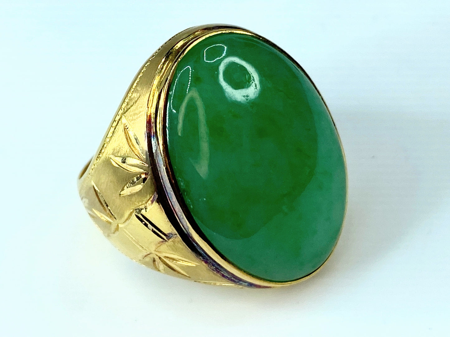 GIA certified Jadeite Jade cabochon men's ring in 14K gold JR9260