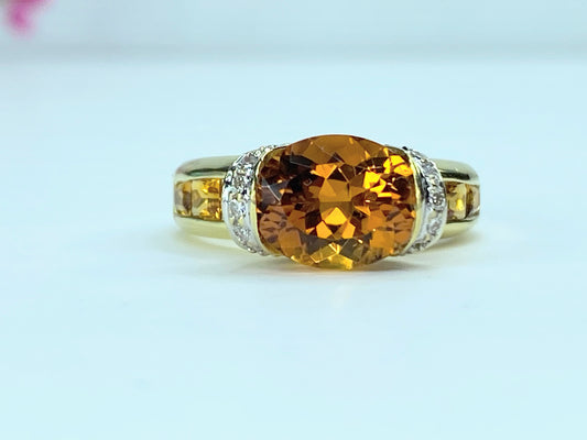 H Stern 5.05ct Oval cut Orange  Citrine Round Cut Diamond Ring in 18K s7 JR9931