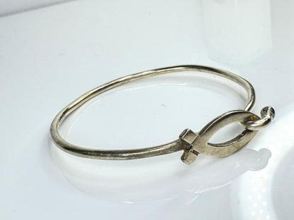 Sterling Silver Christian Fish Hook Bangle Bracelet 11.9g 6 3/4" JR1755