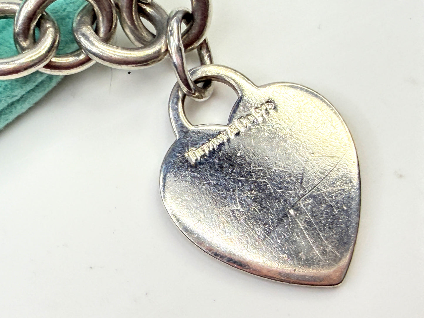 Vintage Tiffany & Co. Sterling Silver signature Heart Tag Charm Bracelet JR1596