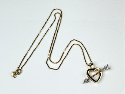 14K Two Tone Gold Diamond Pendant with 15.5 Inch Box Chain Necklace 3.8g JR1756
