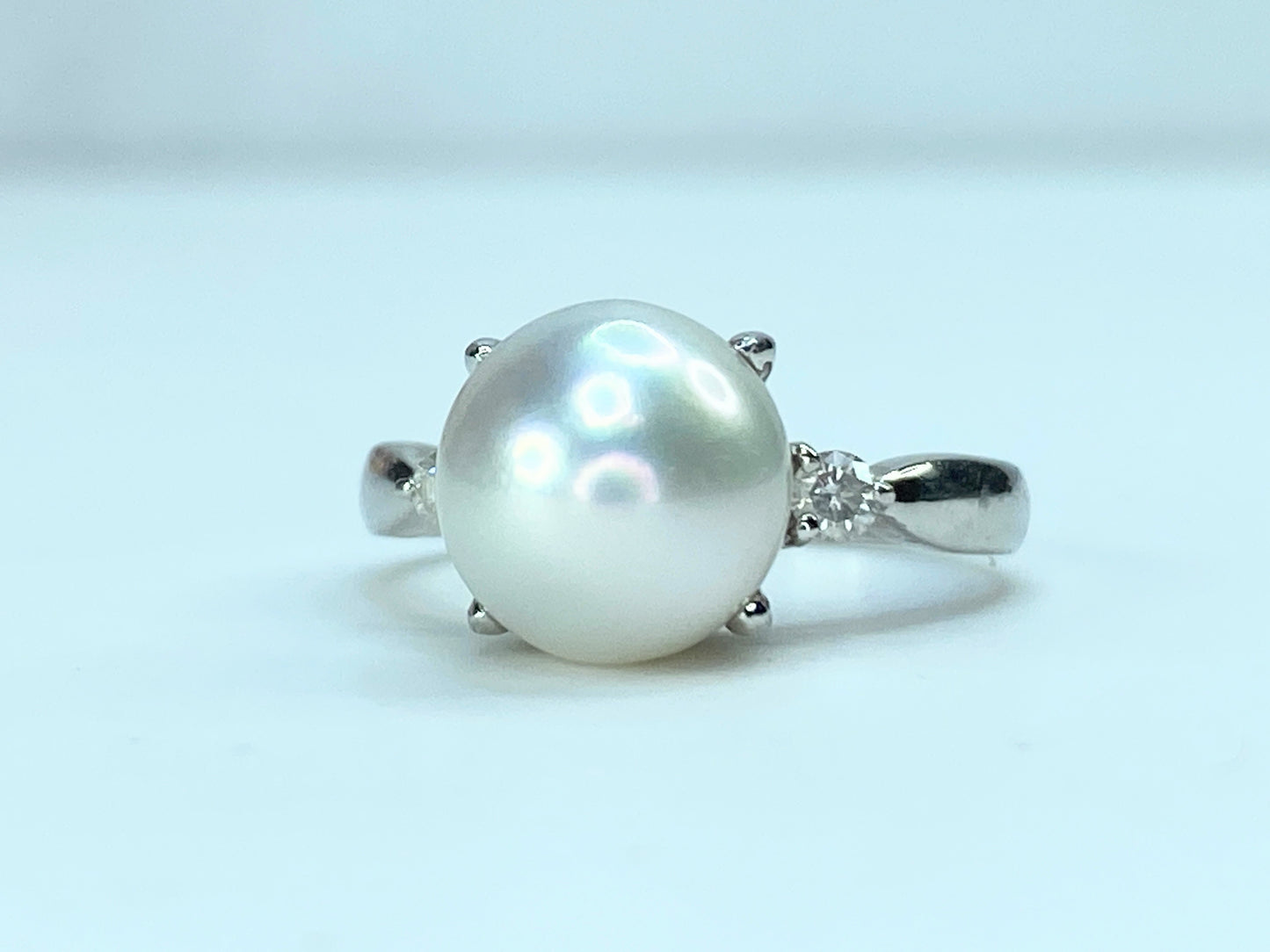 Classic Platinum 9.4mm Cultured Pearl Diamond dress ring 5.1g s6 JR9916