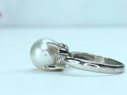 Classic Platinum 9.4mm Cultured Pearl Diamond dress ring 5.1g s6 JR9916