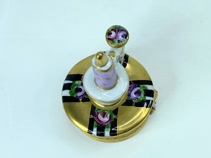 Signed Limoges France Lavender mini-sized candlestick trinket box A555