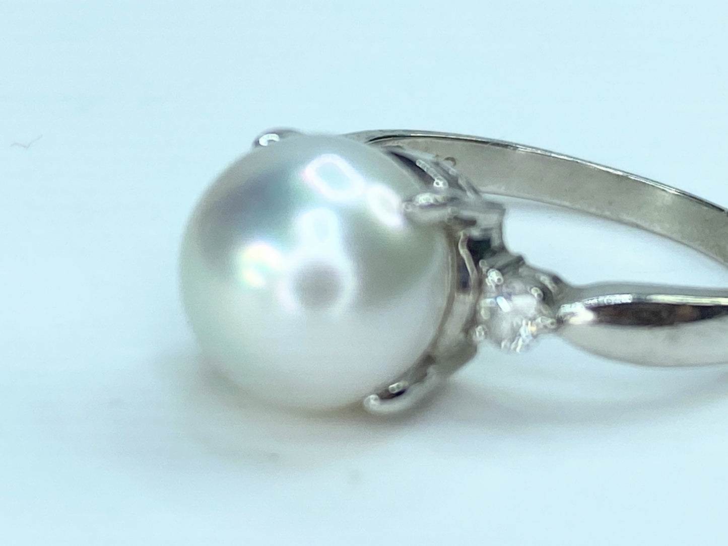 Classic Platinum 9.4mm Cultured Pearl Diamond dress ring 5.1g s6 JR9916