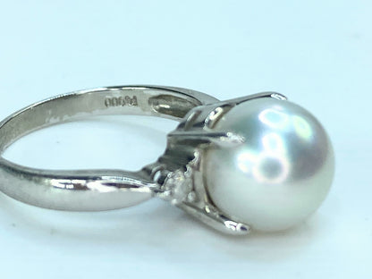 Classic Platinum 9.4mm Cultured Pearl Diamond dress ring 5.1g s6 JR9916