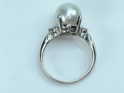 Classic Platinum 9.4mm Cultured Pearl Diamond dress ring 5.1g s6 JR9916