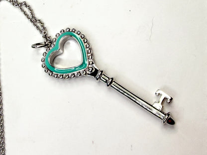 Tiffany & Co. Sterling Silver Blue Enamel Key Pendant Necklace 25" 2"x3/4"JR1599