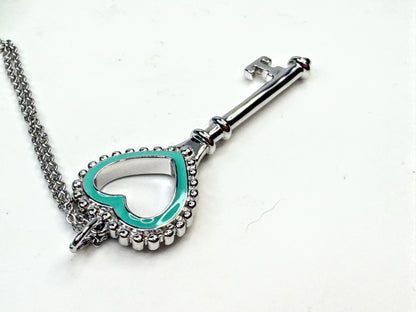 Tiffany & Co. Sterling Silver Blue Enamel Key Pendant Necklace 25" 2"x3/4"JR1599