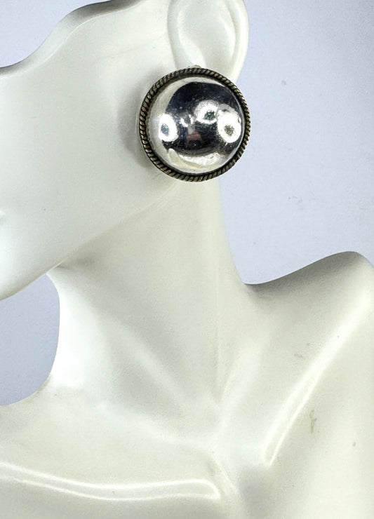Vintage Sterling Silver Round Dome Clip Earrings Rope Border 1 1/8" 18.3g JR1758