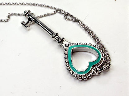 Tiffany & Co. Sterling Silver Blue Enamel Key Pendant Necklace 25" 2"x3/4"JR1599