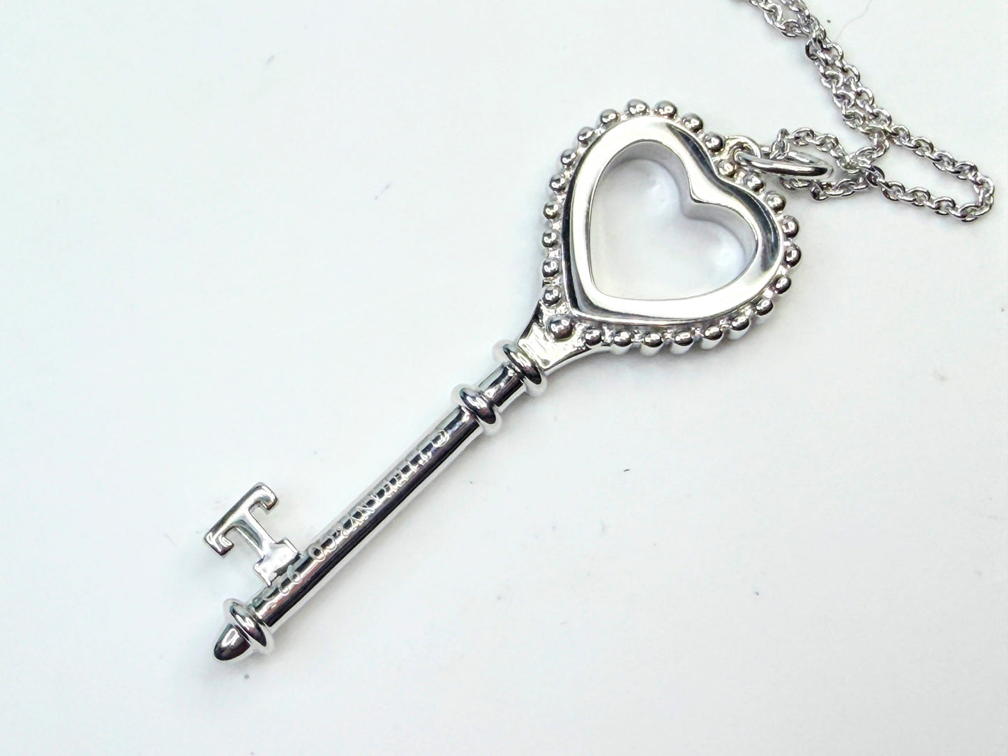 Tiffany & Co. Sterling Silver Blue Enamel Key Pendant Necklace 25" 2"x3/4"JR1599