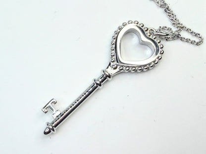 Tiffany & Co. Sterling Silver Blue Enamel Key Pendant Necklace 25" 2"x3/4"JR1599