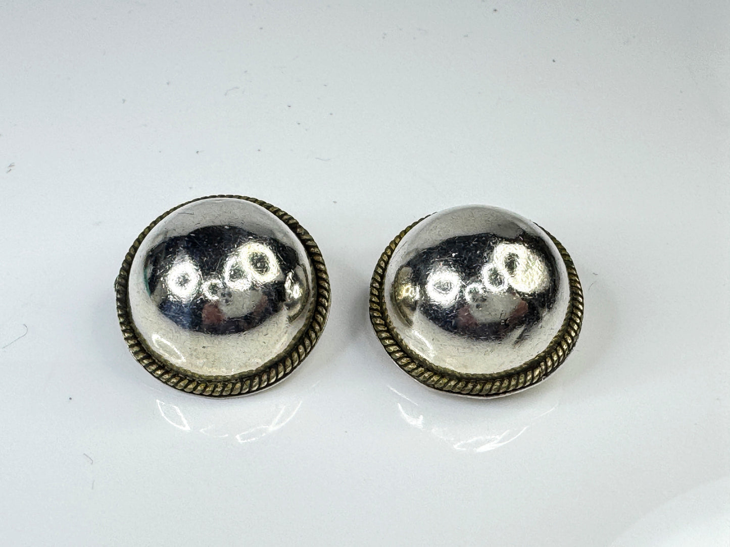 Vintage Sterling Silver Round Dome Clip Earrings Rope Border 1 1/8" 18.3g JR1758