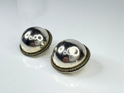 Vintage Sterling Silver Round Dome Clip Earrings Rope Border 1 1/8" 18.3g JR1758