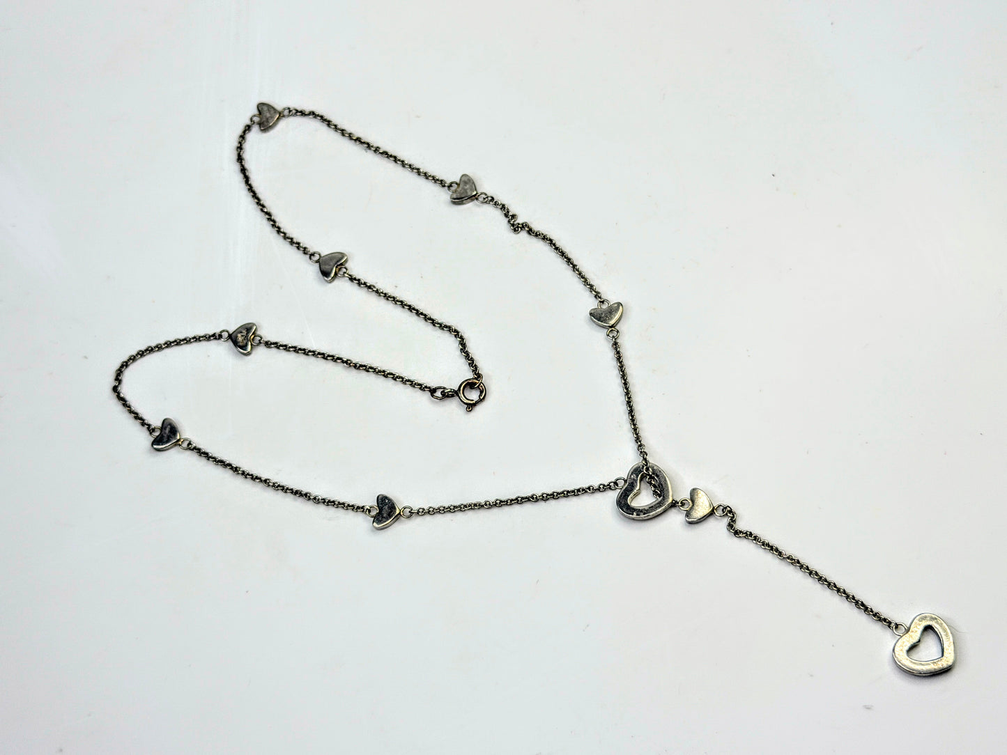 Vintage Tiffany & Co Sterling Silver 10-Heart Station Lariat Necklace JR1600