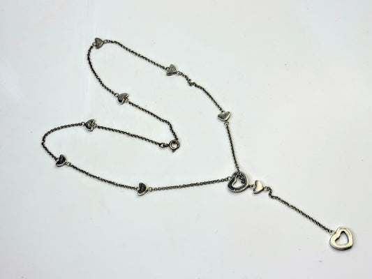 Vintage Tiffany & Co Sterling Silver 10-Heart Station Lariat Necklace JR1600