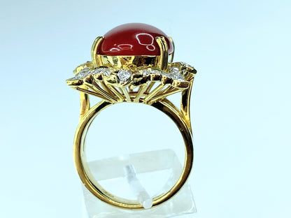 GIA 18K translucent Red natural Coral 0.6ct Diamond ring JR9262