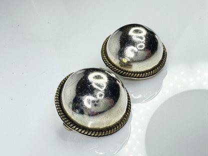 Vintage Sterling Silver Round Dome Clip Earrings Rope Border 1 1/8" 18.3g JR1758