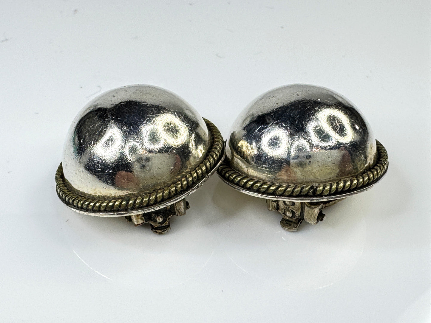 Vintage Sterling Silver Round Dome Clip Earrings Rope Border 1 1/8" 18.3g JR1758